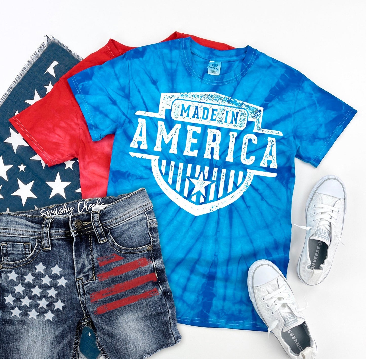 4th of July Shirt, Kids 4th of July, Made in America, Tie Dye, Patriotic Shirt, Red White Blue Family Shirts - Squishy Cheeks
