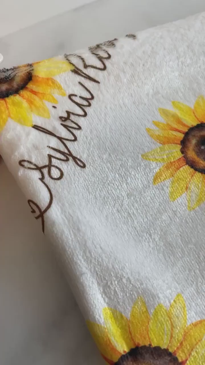 Sunflower Baby Blanket Personalized Baby Girl Swaddle Fall Sunflower Nursery Decor Name Blanket  Baby Shower Gift Blanket and Pillow Set
