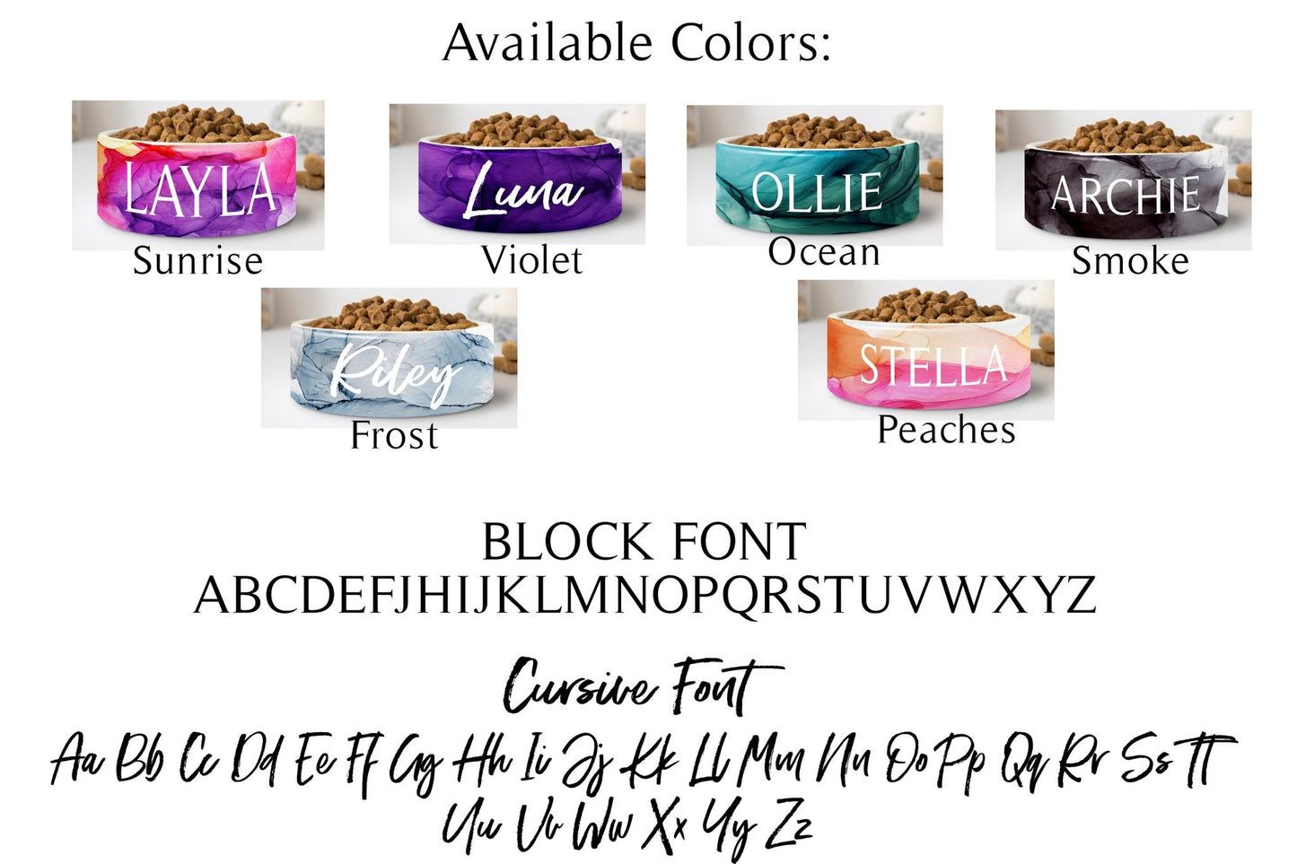 Alcohol Watercolor Ink Custom Dog Bowls Personalized Dog Bowl Cat Pet with Name Gift for Pet Food Bowl Water Bowl Ceramic 6" or 7" - Squishy Cheeks
