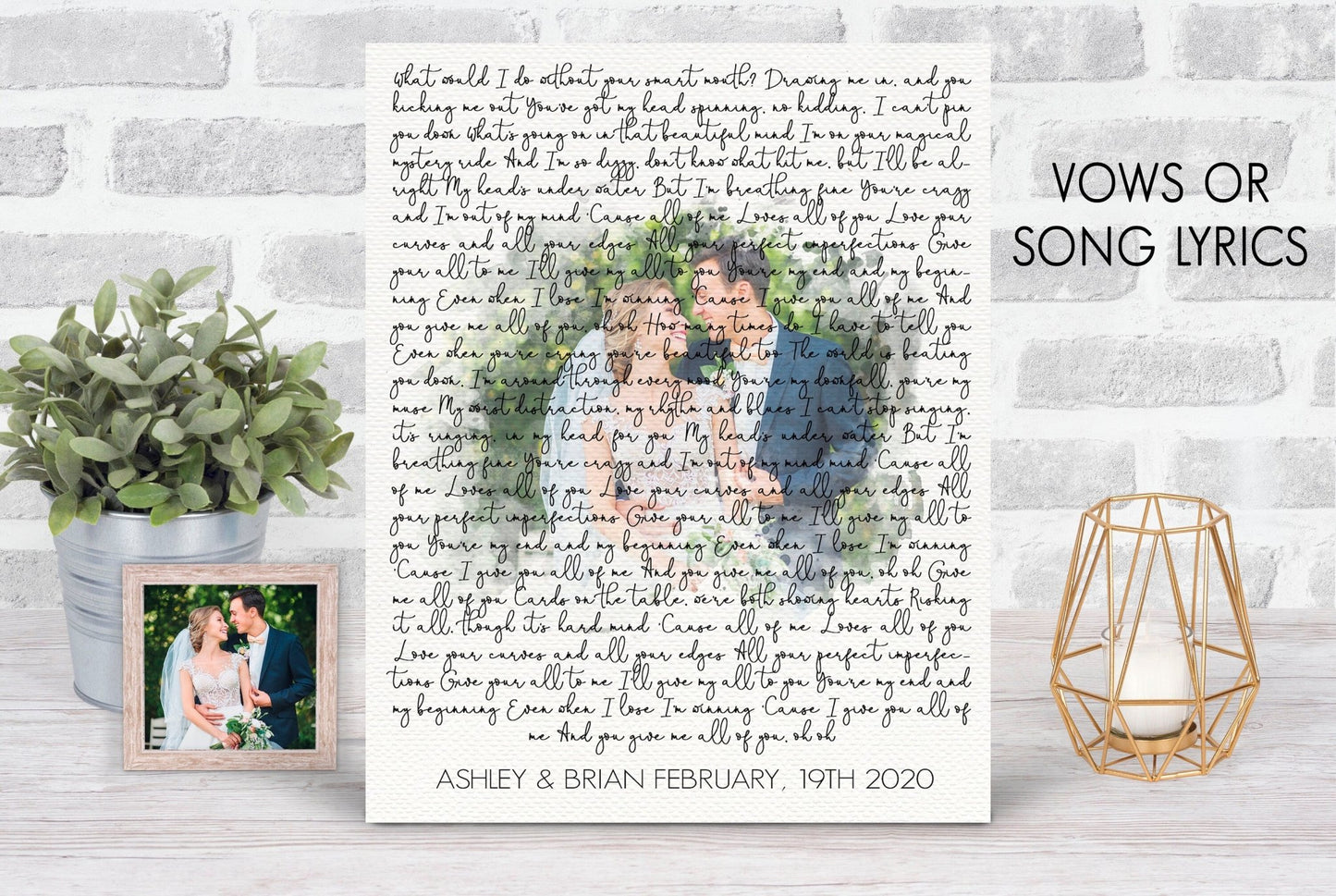 Anniversary Gift Watercolor Illustration Bride and Groom Keepsake Artwork Wedding Gift Custom with Vows or Wedding Song Lyrics - Squishy Cheeks