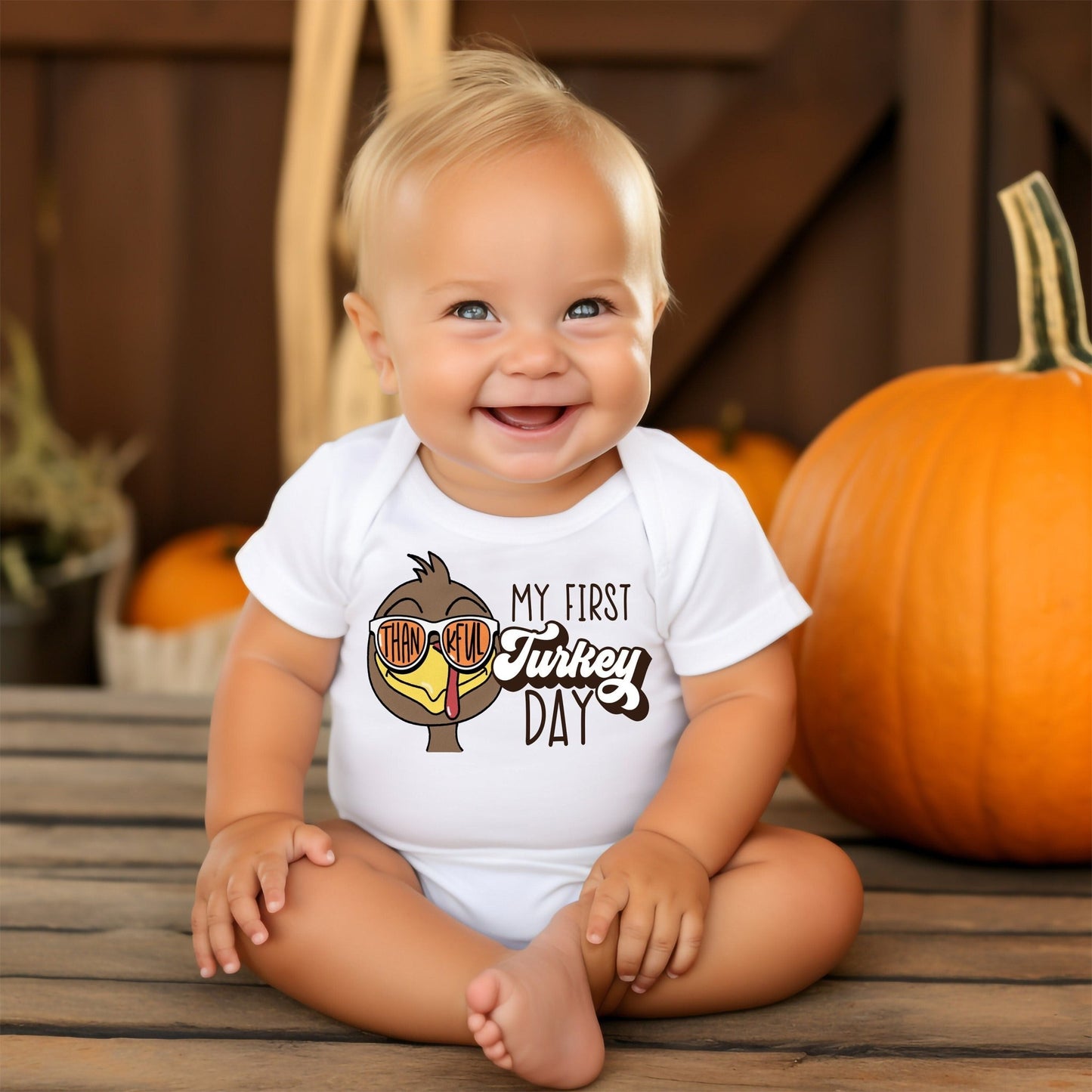 Baby Boy 1st Thanksgiving My First Turkey Day Bodysuit - Squishy Cheeks