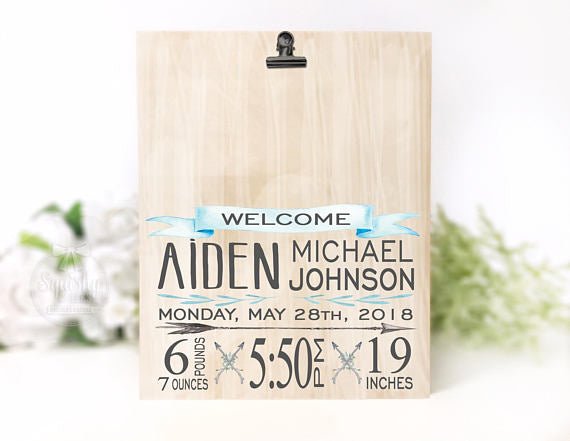 Baby Boy Birth Stat Photo Plaque - Squishy Cheeks