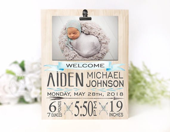 Baby Boy Birth Stat Plaque - Squishy Cheeks