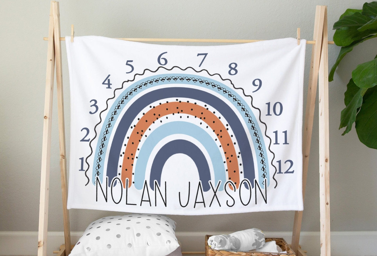 Baby Boy Blue Rainbow Monthly Milestone Blanket Personalized Month Blanket Photo Blanket Baby Blanket with Name Baby Photo Prop - Squishy Cheeks