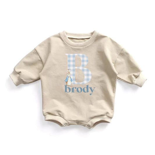 Baby Boy Easter Outfit Plaid Monogram Bodysuit Romper, Blue Plaid Easter Bubble Romper With Name Easter Sweatsuit - Squishy Cheeks