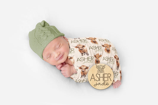 Baby Boy Personalized Highland Cow Baby Blanket Gender Neutral Baby Blanket - Squishy Cheeks