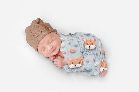 Baby Custom Fox Theme Nursery Swaddle Blanket - Squishy Cheeks