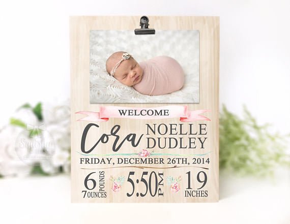Baby Girl Birth Stat Photo Plaque - Squishy Cheeks