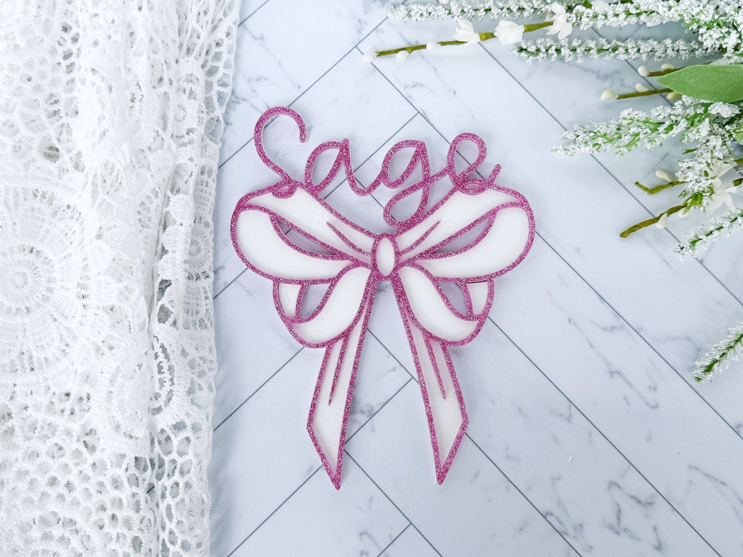 Baby Girl Bow Name Sign Coquette Nursery Decor Newborn Photo Prop - Squishy Cheeks