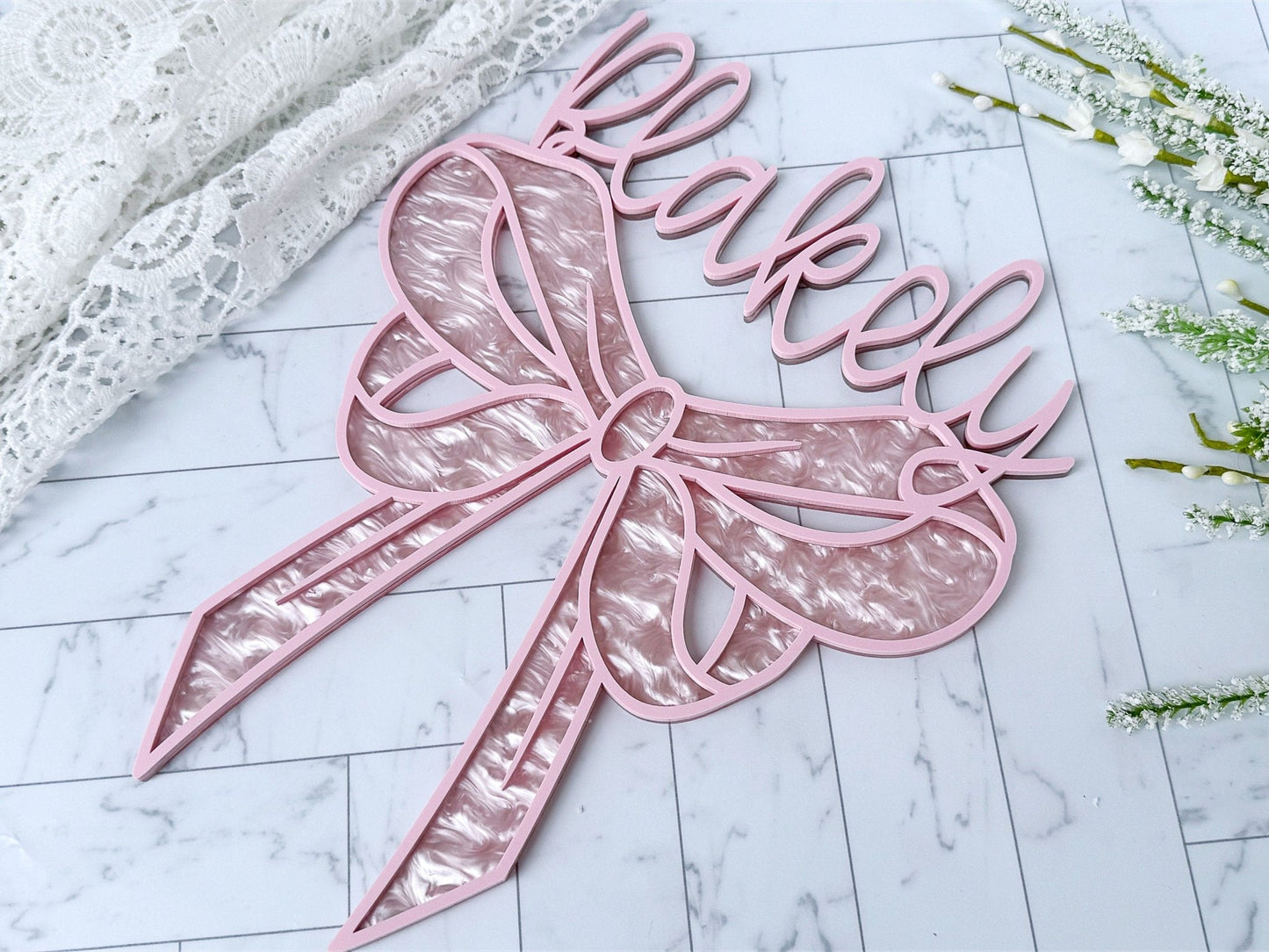Baby Girl Bow Name Sign Coquette Nursery Decor Newborn Photo Prop - Squishy Cheeks