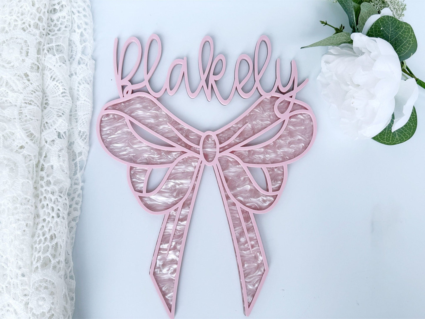 Baby Girl Bow Name Sign Coquette Nursery Decor Newborn Photo Prop - Squishy Cheeks