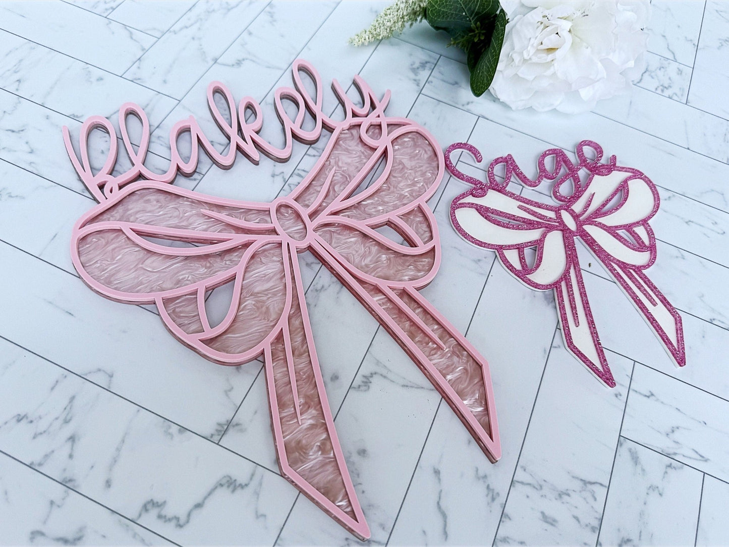 Baby Girl Bow Name Sign Coquette Nursery Decor Newborn Photo Prop - Squishy Cheeks