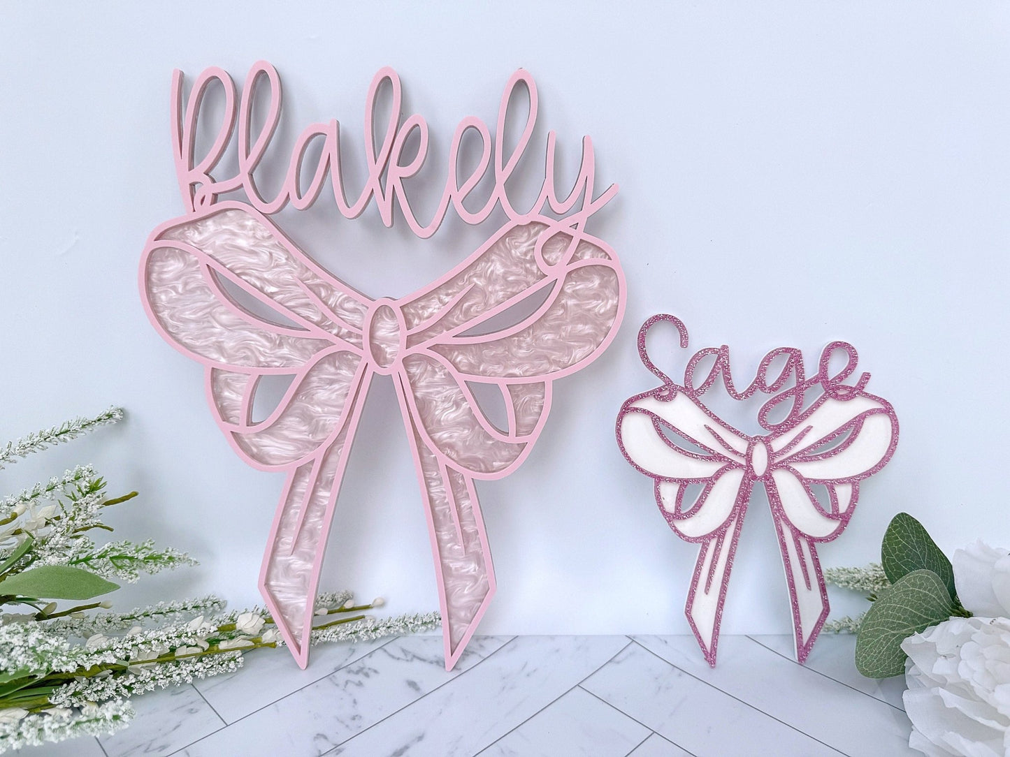 Baby Girl Bow Name Sign Coquette Nursery Decor Newborn Photo Prop - Squishy Cheeks