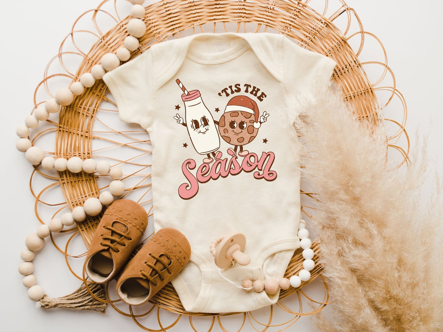 Baby Girl Christmas Outfit Holiday Bubble Romper Sweatshirt Milk Cookies 1st Christmas Romper Toddler Sweater Weather - Squishy Cheeks
