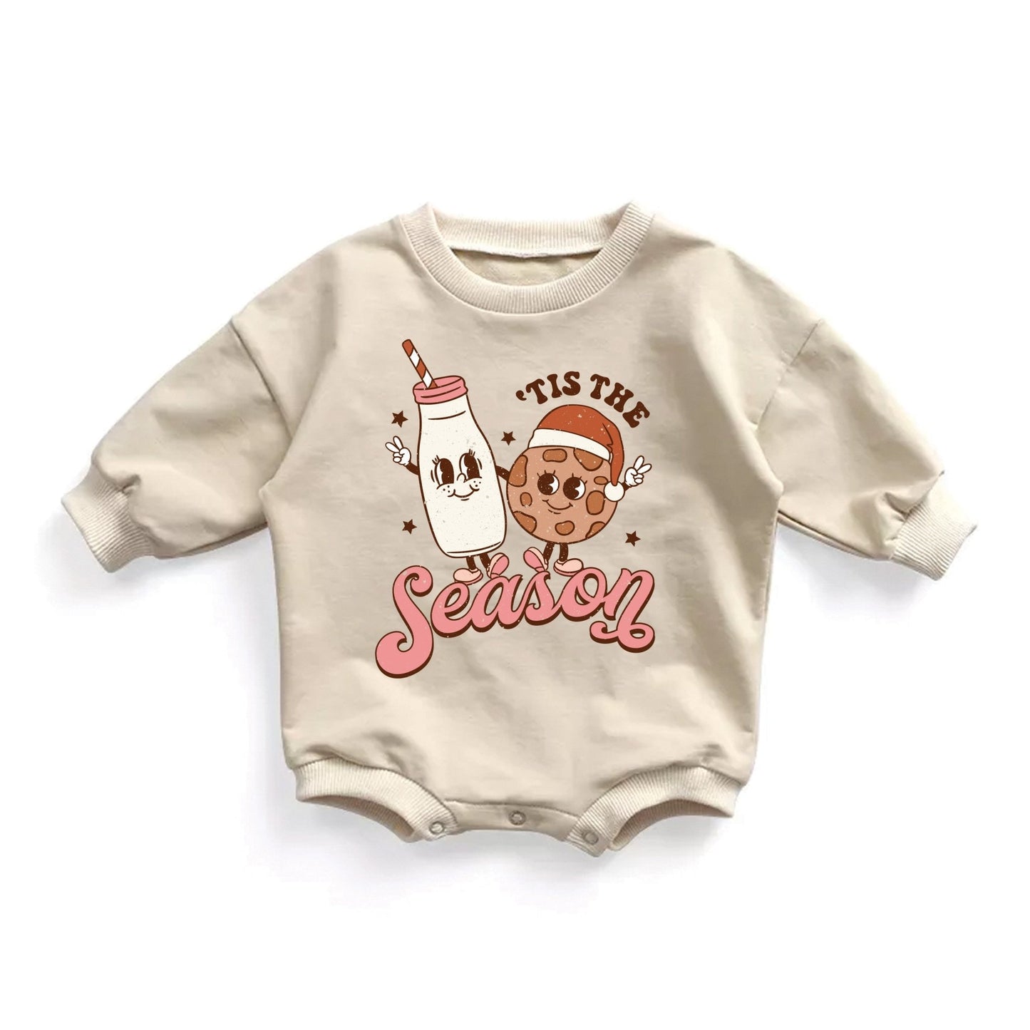 Baby Girl Christmas Outfit Holiday Bubble Romper Sweatshirt Milk Cookies 1st Christmas Romper Toddler Sweater Weather - Squishy Cheeks