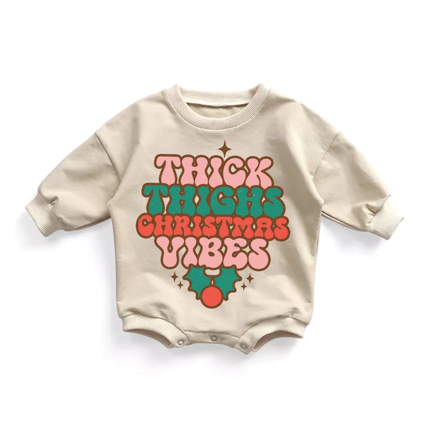 Baby Girl Christmas Outfit Holiday Bubble Romper Sweatshirt Thick Thighs 1st Christmas Romper Toddler Thick Thighs Christmas Vibes - Squishy Cheeks