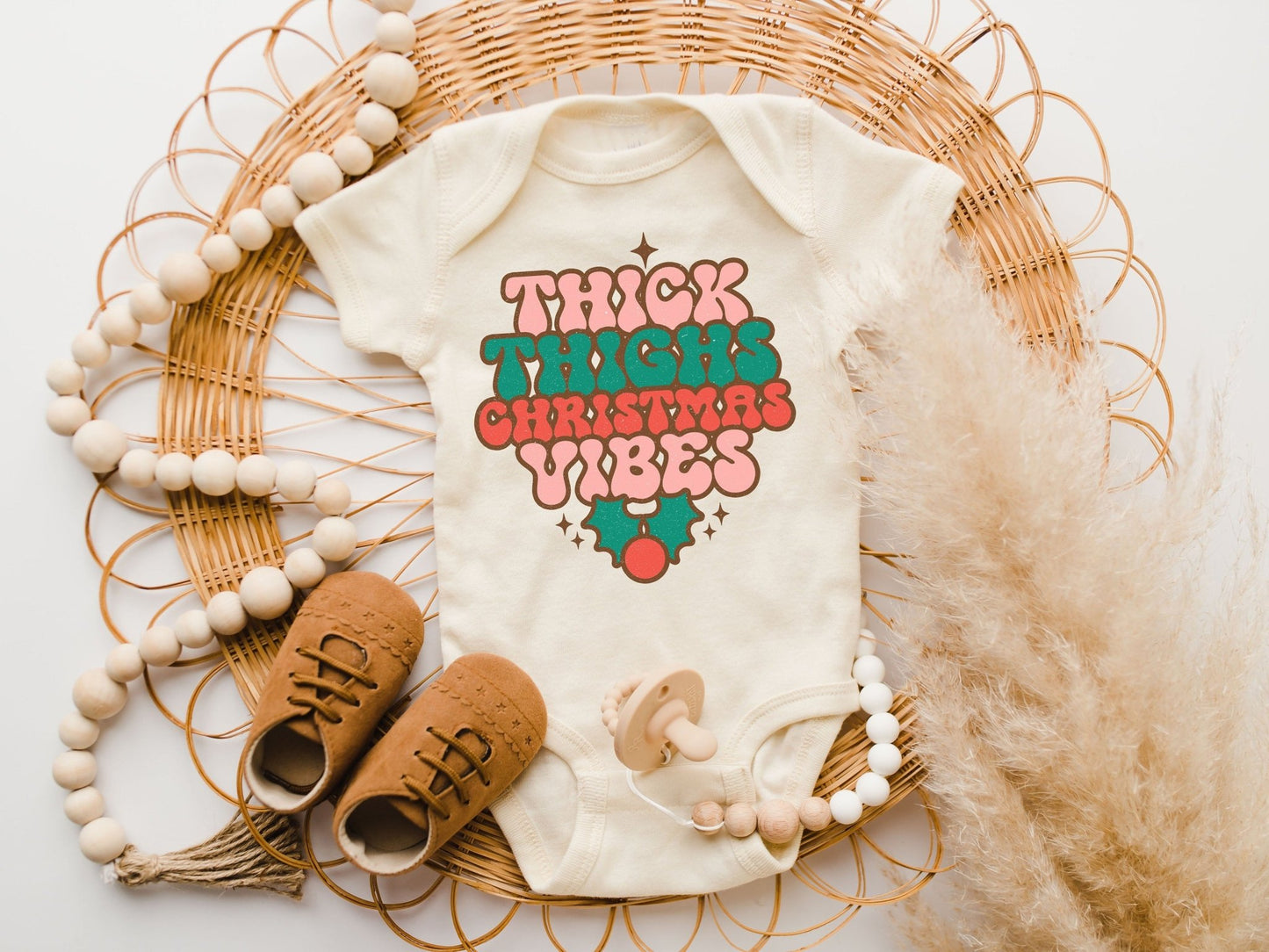 Baby Girl Christmas Outfit Holiday Bubble Romper Sweatshirt Thick Thighs 1st Christmas Romper Toddler Thick Thighs Christmas Vibes - Squishy Cheeks