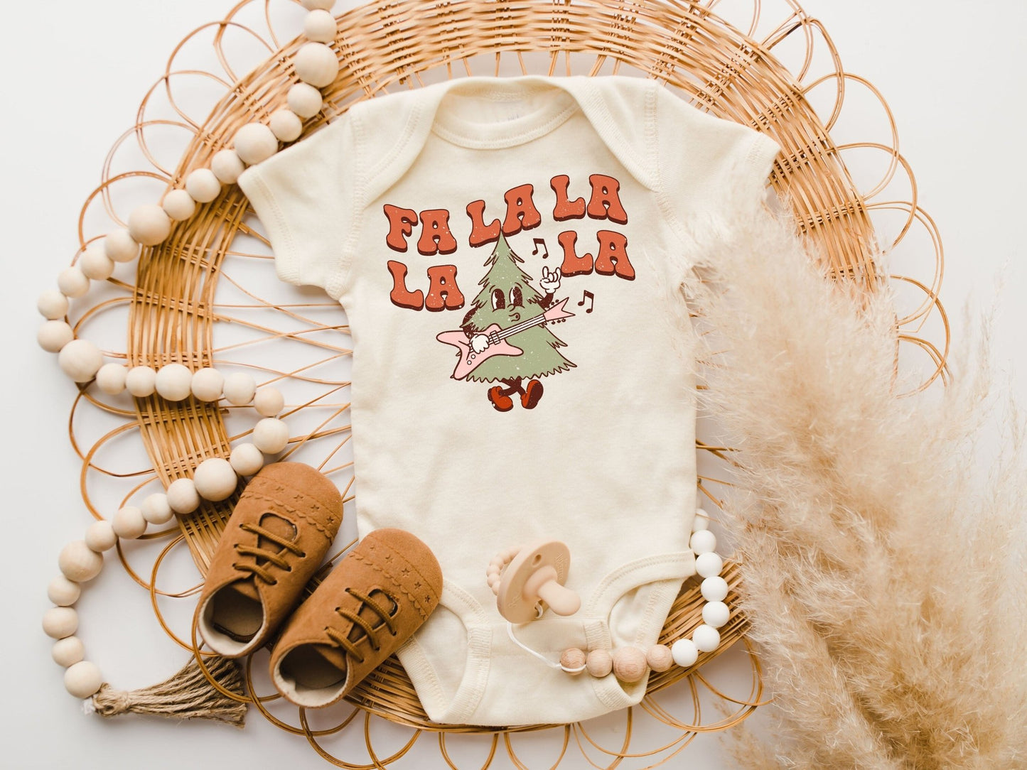 Baby Girl Christmas Outfit Retro Holiday Bubble Romper Sweatshirt 1st Christmas Romper Toddler Fa La La La La Christmas Tree - Squishy Cheeks