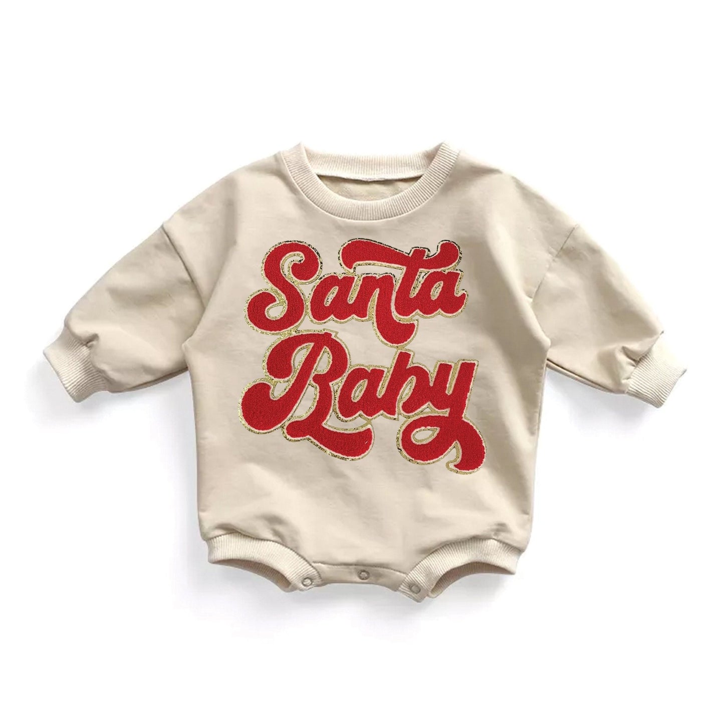 Baby Girl Christmas Romper Santa Baby Chenille Bubble Romper Christmas Outfit Sweatsuit 1st Christmas Bodysuit - Squishy Cheeks