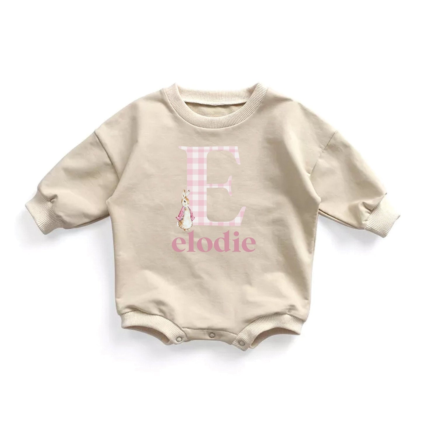 Baby Girl Easter Outfit, Girl Plaid Monogram, Pink Plaid Easter Bubble Romper - Squishy Cheeks