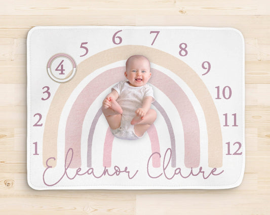 Baby Girl Rainbow Monthly Milestone Blanket - Squishy Cheeks