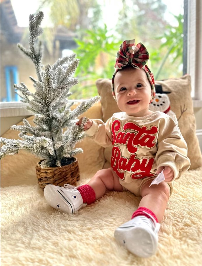 Baby Girl Santa Baby Chenille Christmas Bubble Romper - Squishy Cheeks