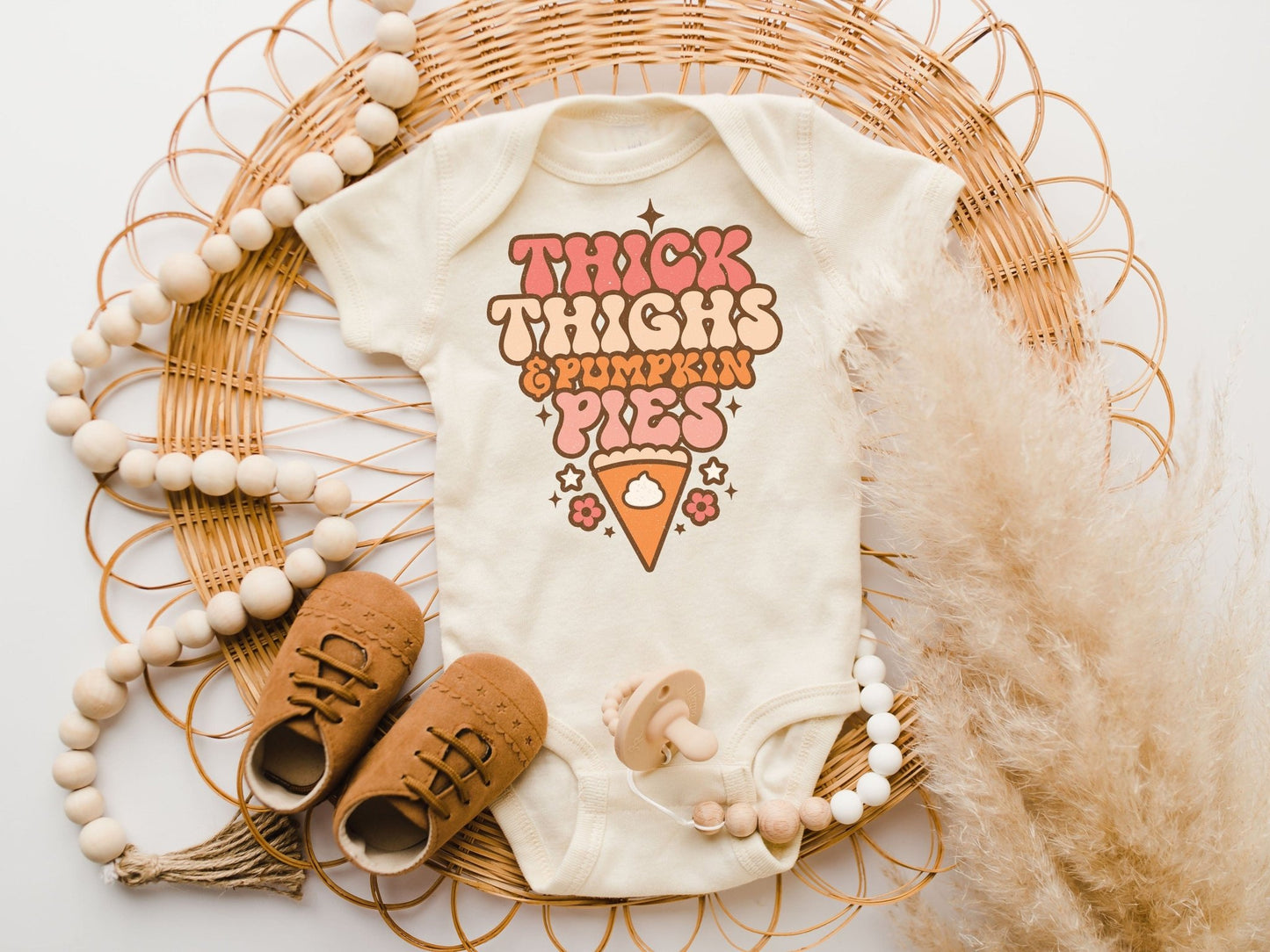 Baby Girl Thanksgiving Outfit Bubble Romper Sweatshirt Thick Thighs Pumpkin Pies 1st Thanksgiving Romper Toddler - Squishy Cheeks