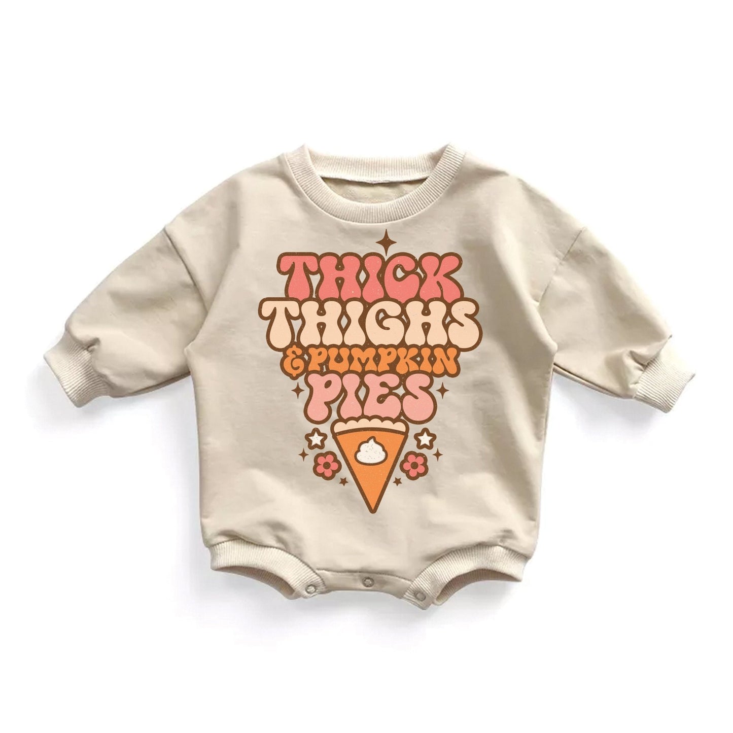 Baby Girl Thanksgiving Outfit Bubble Romper Sweatshirt Thick Thighs Pumpkin Pies 1st Thanksgiving Romper Toddler - Squishy Cheeks