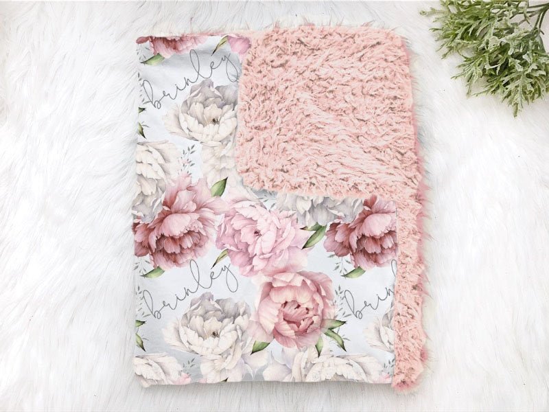 Baby Peony Blanket Pink Floral Rose Baby Girl Swaddle Personalize Baby Blanket Baby Shower Gift Monogram Blanket Name Blanket Receiving - Squishy Cheeks