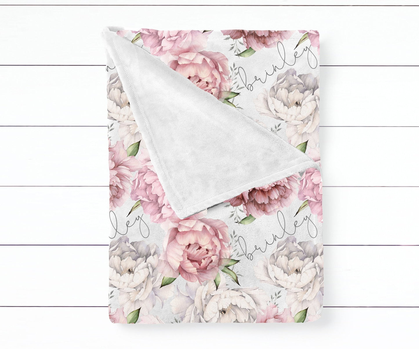 Baby Peony Blanket Pink Floral Rose Baby Girl Swaddle Personalize Baby Blanket Baby Shower Gift Monogram Blanket Name Blanket Receiving - Squishy Cheeks