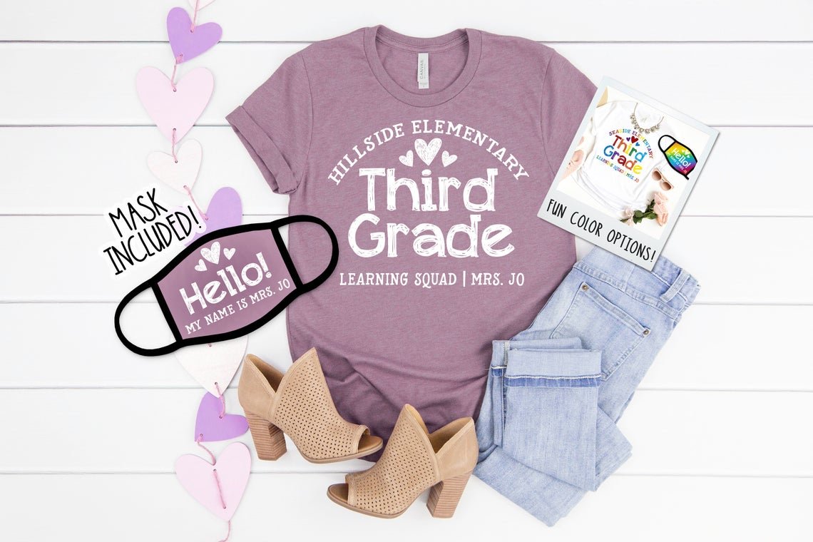 Back To School Teacher Mask and Shirt 2 Piece Set - Squishy Cheeks