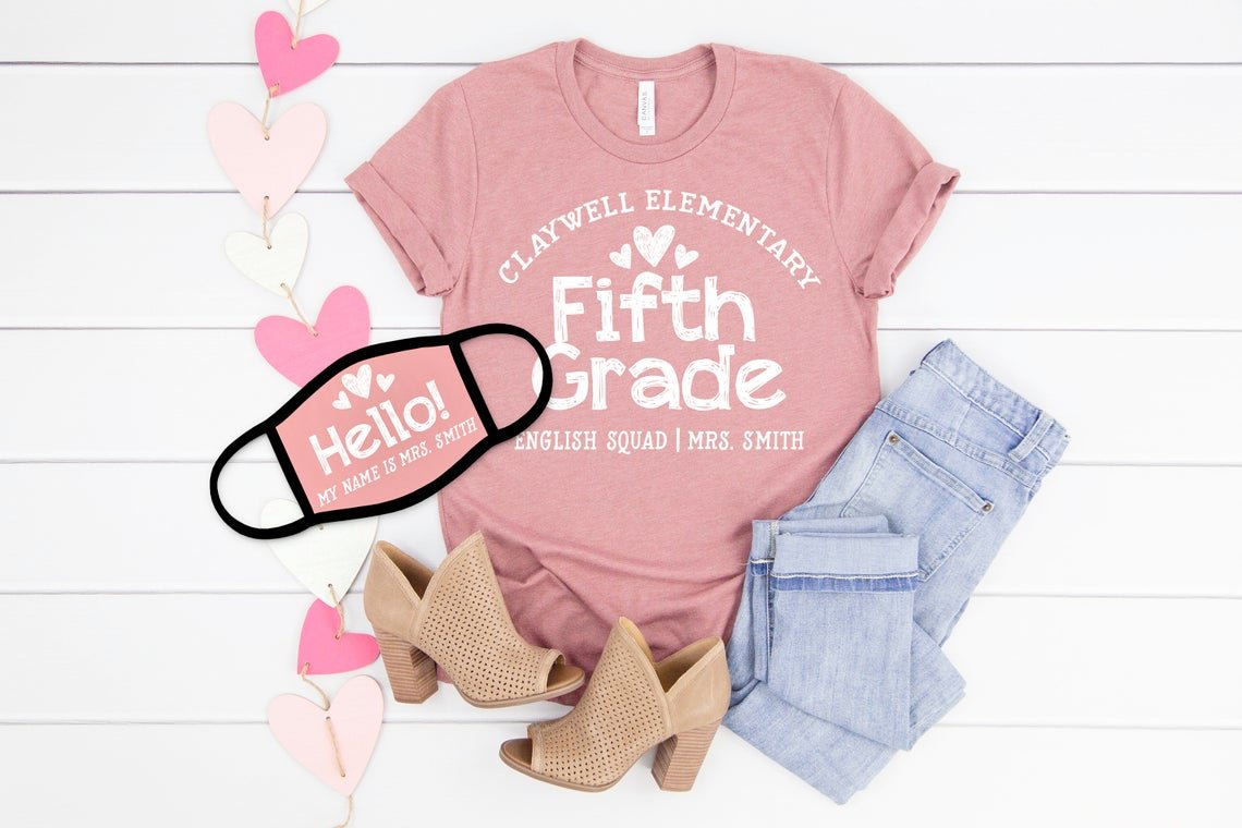 Back To School Teacher Mask and Shirt 2 Piece Set - Squishy Cheeks