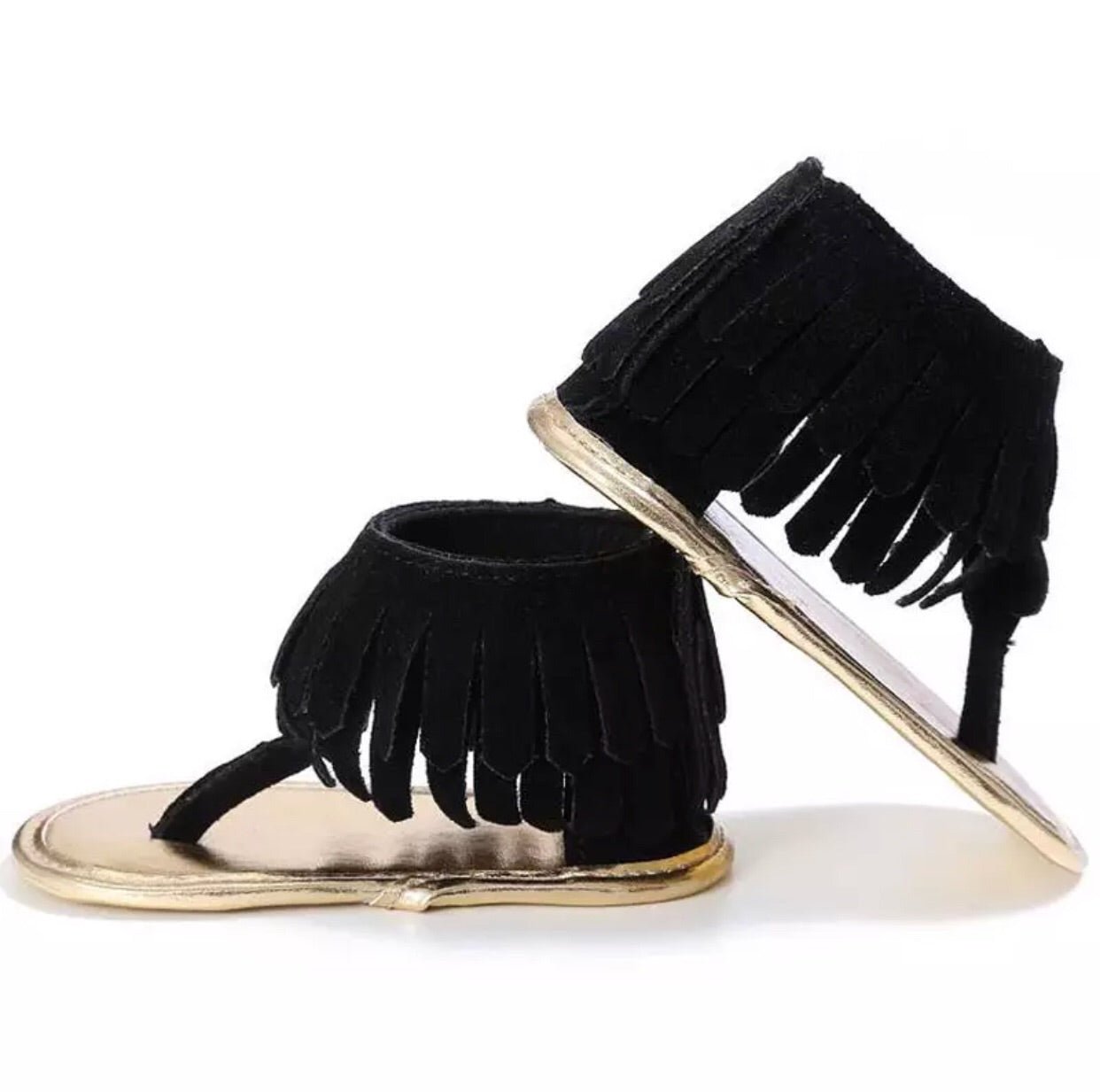 Black Boho Fringe Sandals - Squishy Cheeks
