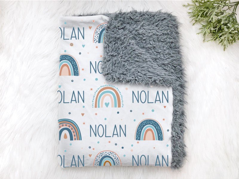Blue Neutral Rainbow Swaddle Blanket - Squishy Cheeks