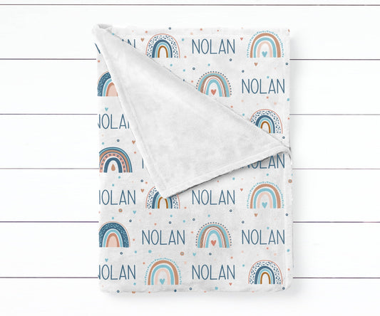 Blue Neutral Rainbow Swaddle Blanket - Squishy Cheeks
