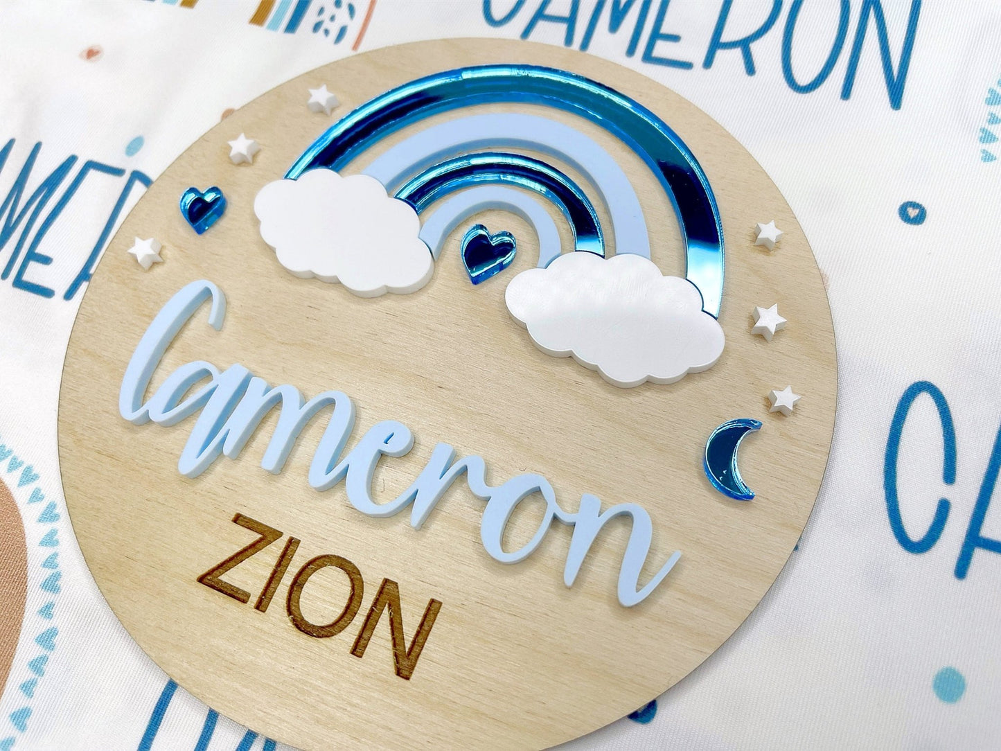 Blue Rainbow Baby Boy Name Sign - Squishy Cheeks