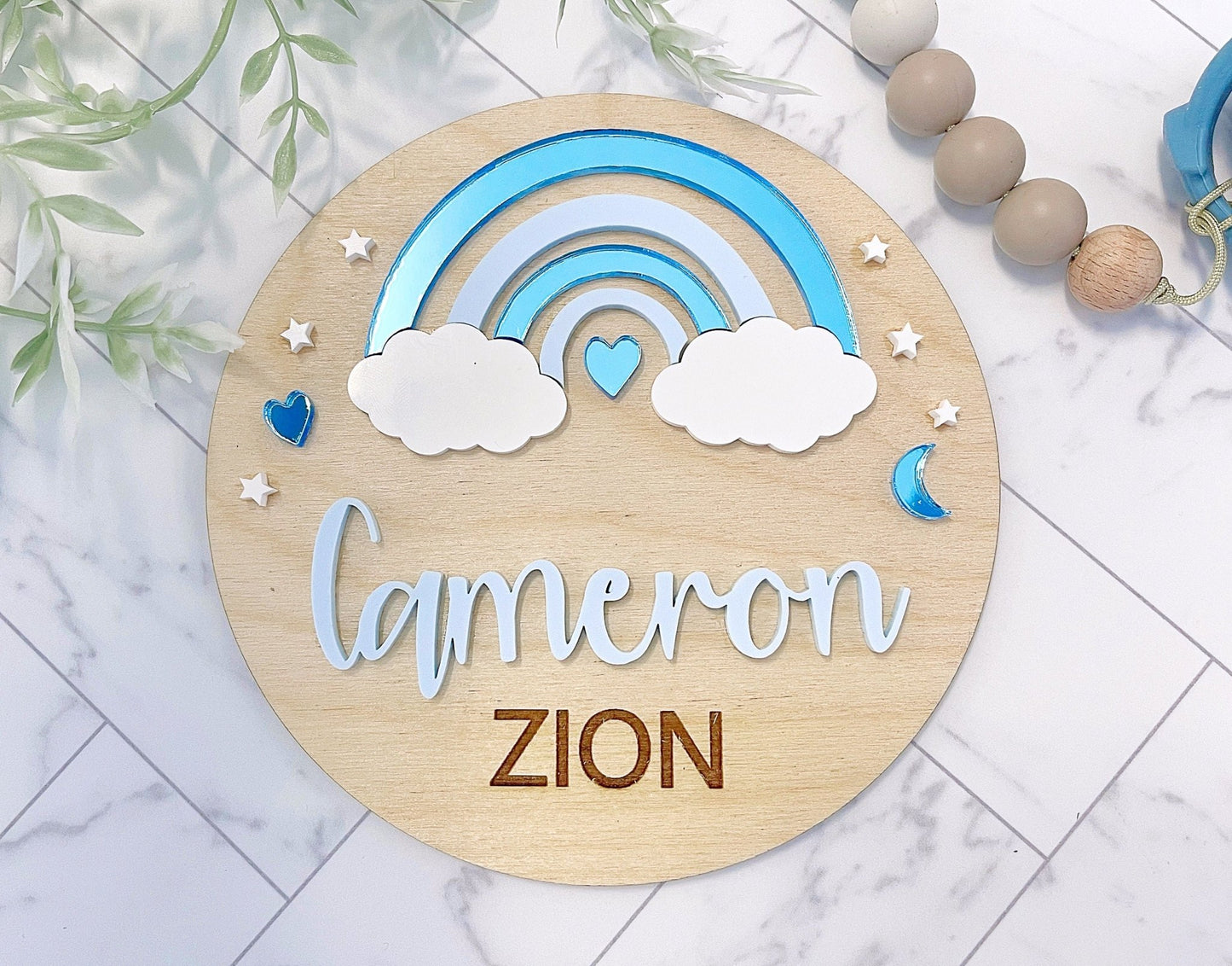 Blue Rainbow Baby Boy Name Sign - Squishy Cheeks