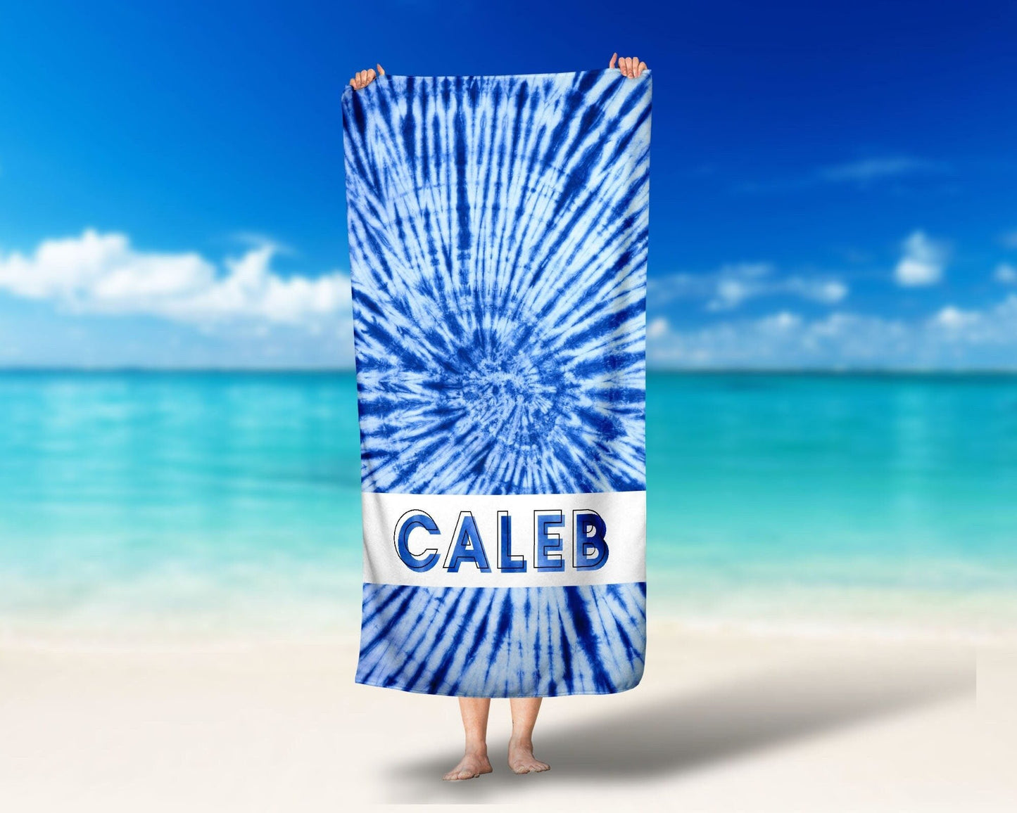 Blue Tie Dye Personalized Beach Towel for Boys Custom Beach Name Pool Towel Custom Towel Children's Pool Towel Bathing Towel - Squishy Cheeks