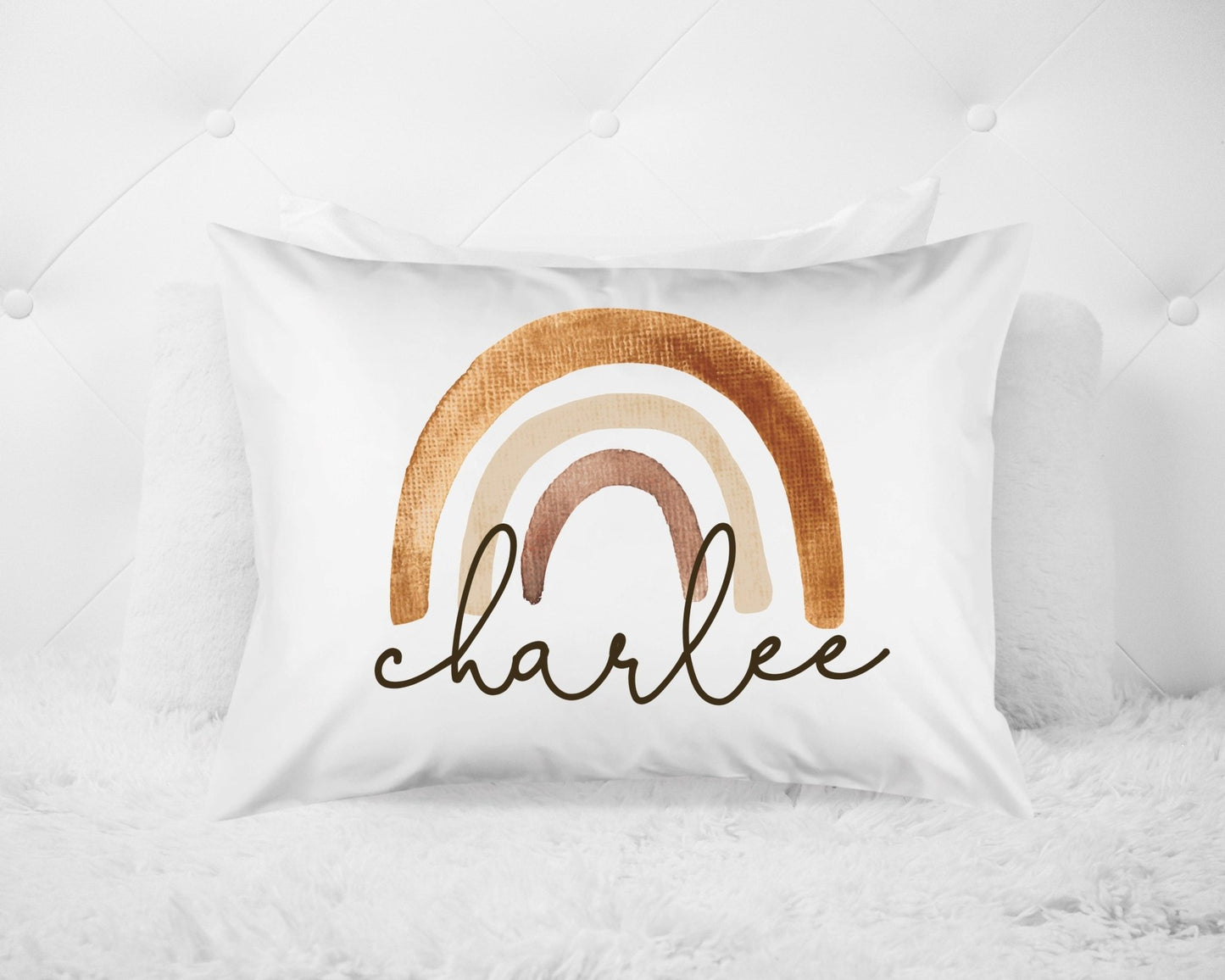 Boho Neutral Rainbow Custom Name Pillow Beige Bedroom Custom Name Pillow Boy Bedroom Custom Name Pillowcase Decor 20x30 Standard Pillow - Squishy Cheeks