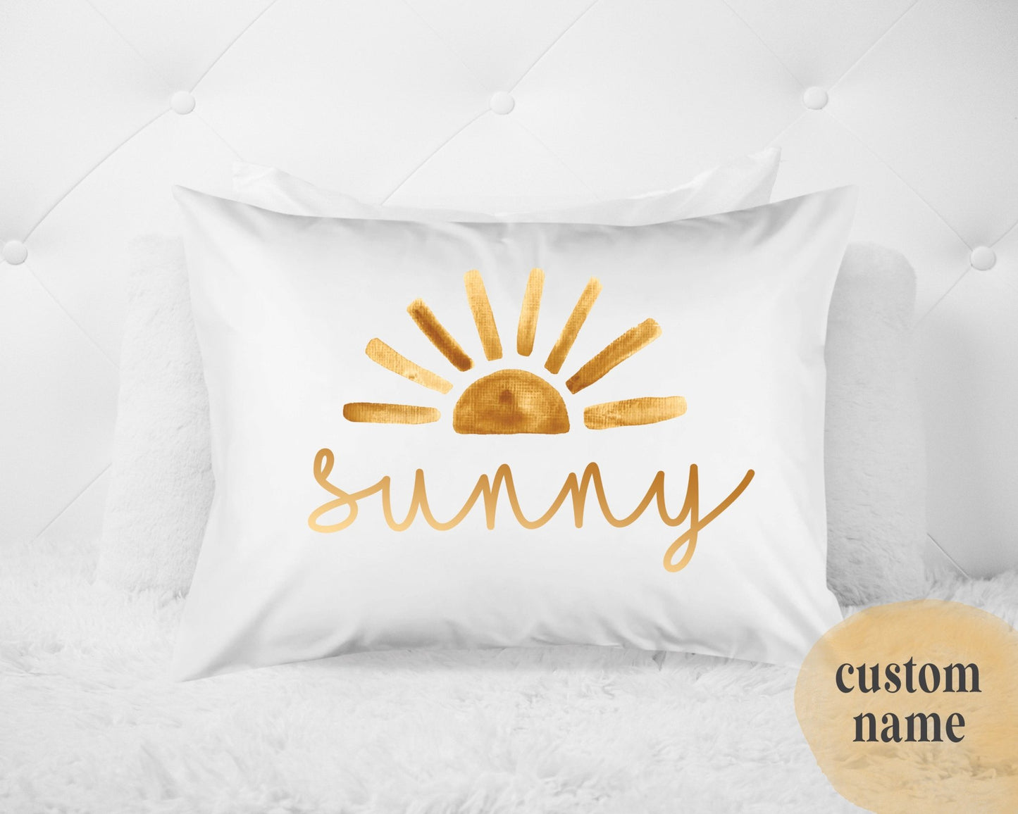 Boho Sun Mustard Name Pillow Sun Theme Bedroom Neutral Mustard Sun 20x30 Standard Pillow - Squishy Cheeks