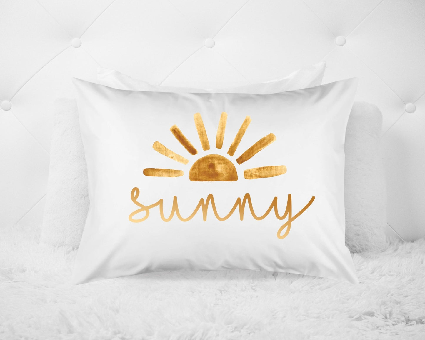 Boho Sun Mustard Name Pillow Sun Theme Bedroom Neutral Mustard Sun 20x30 Standard Pillow - Squishy Cheeks