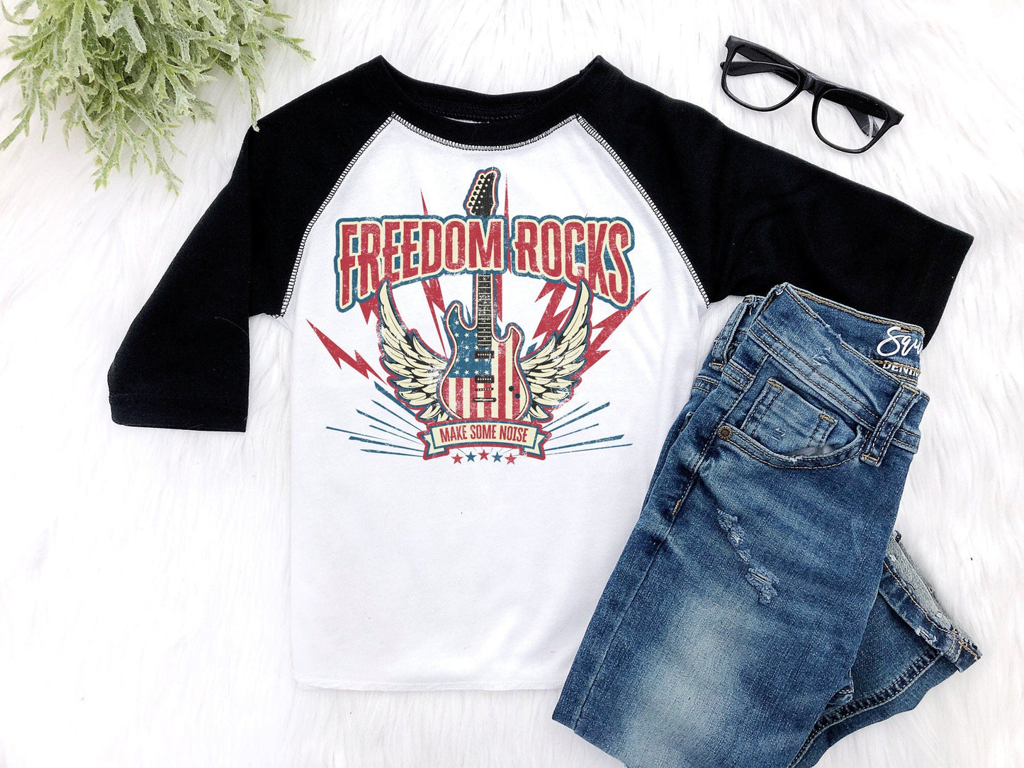 Boys 4th of July Shirt, Rockin Red White Blue, Baby Boys Patriotic Shirt, Freedom Rocks - Squishy Cheeks