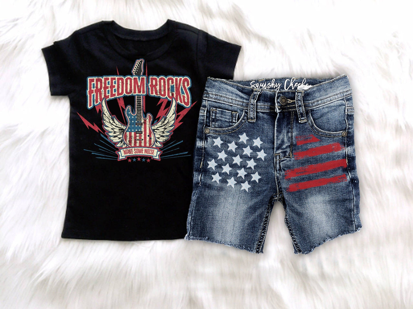Boys 4th of July Shirt, Rockin Red White Blue, Baby Boys Patriotic Shirt, Freedom Rocks - Squishy Cheeks
