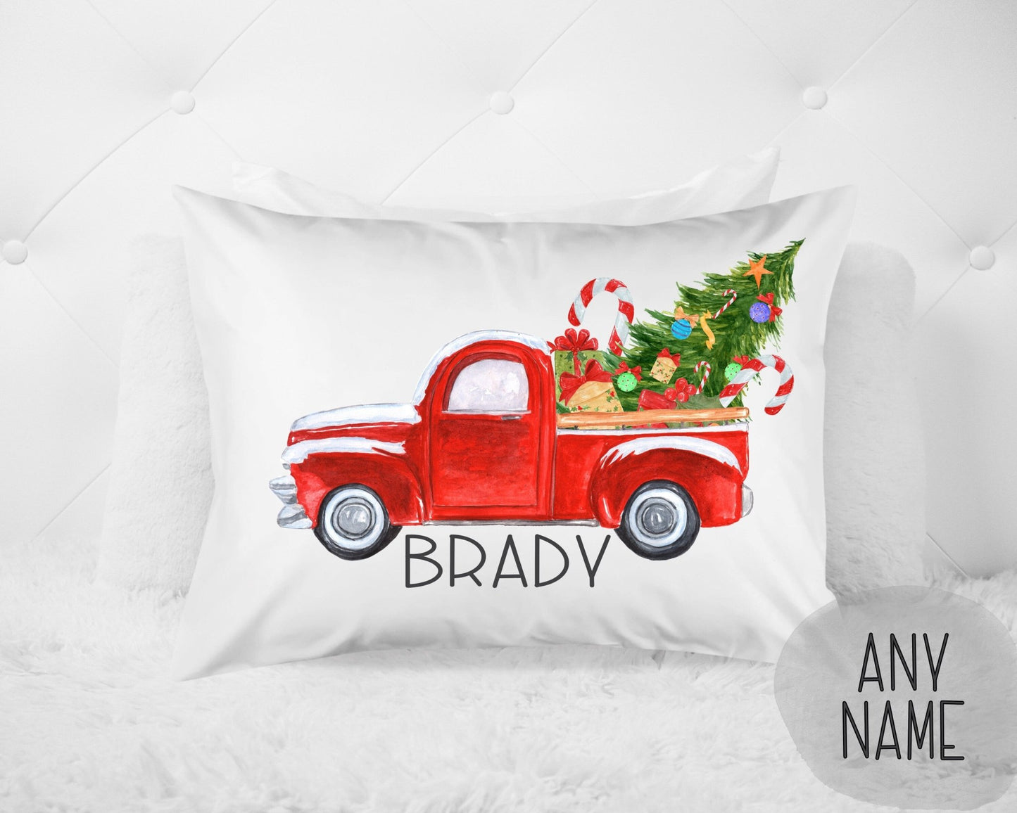 Boys Christmas Truck Pillowcase Boy Personalized Pillow Case Bedroom Christmas Decor Custom Name Gift for Boy 20x30 Standard Pillow - Squishy Cheeks