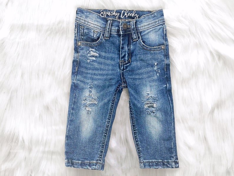 Boy's Distressed Denim Jeans - Squishy Cheeks
