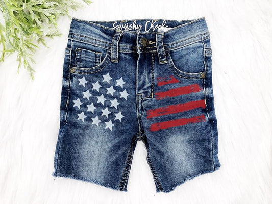 Boy's Patriotic Distressed Denim Shorts - Squishy Cheeks