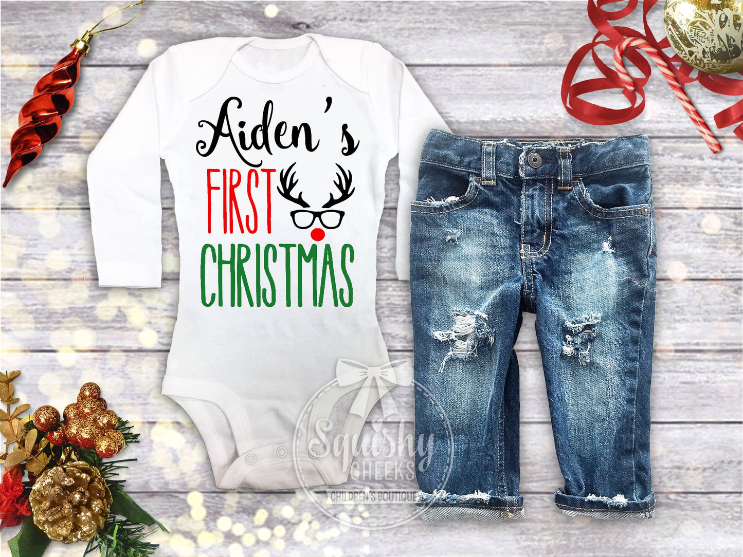 Boy's Personalized 1st Christmas Top - Squishy Cheeks