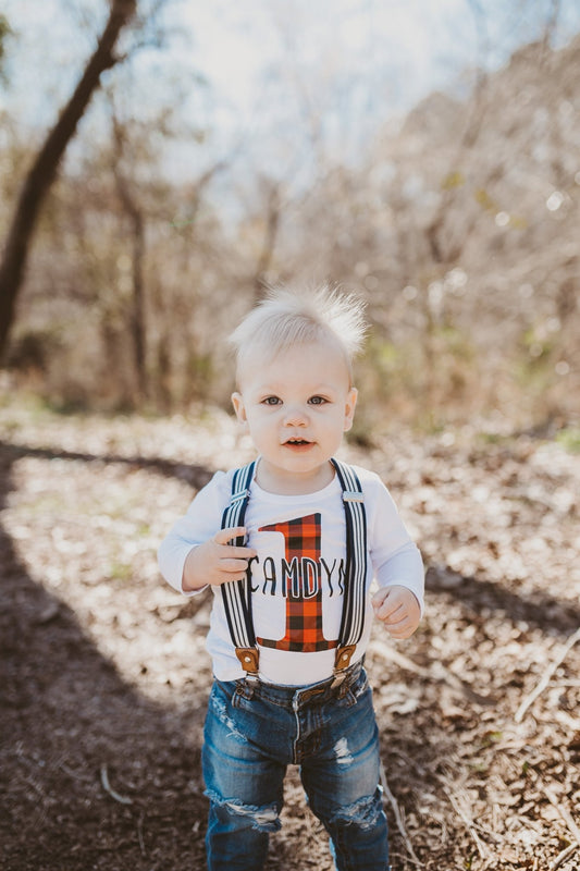 Boy's Personalized Lumberjack Buffalo Plaid Birthday Outfit - Squishy Cheeks