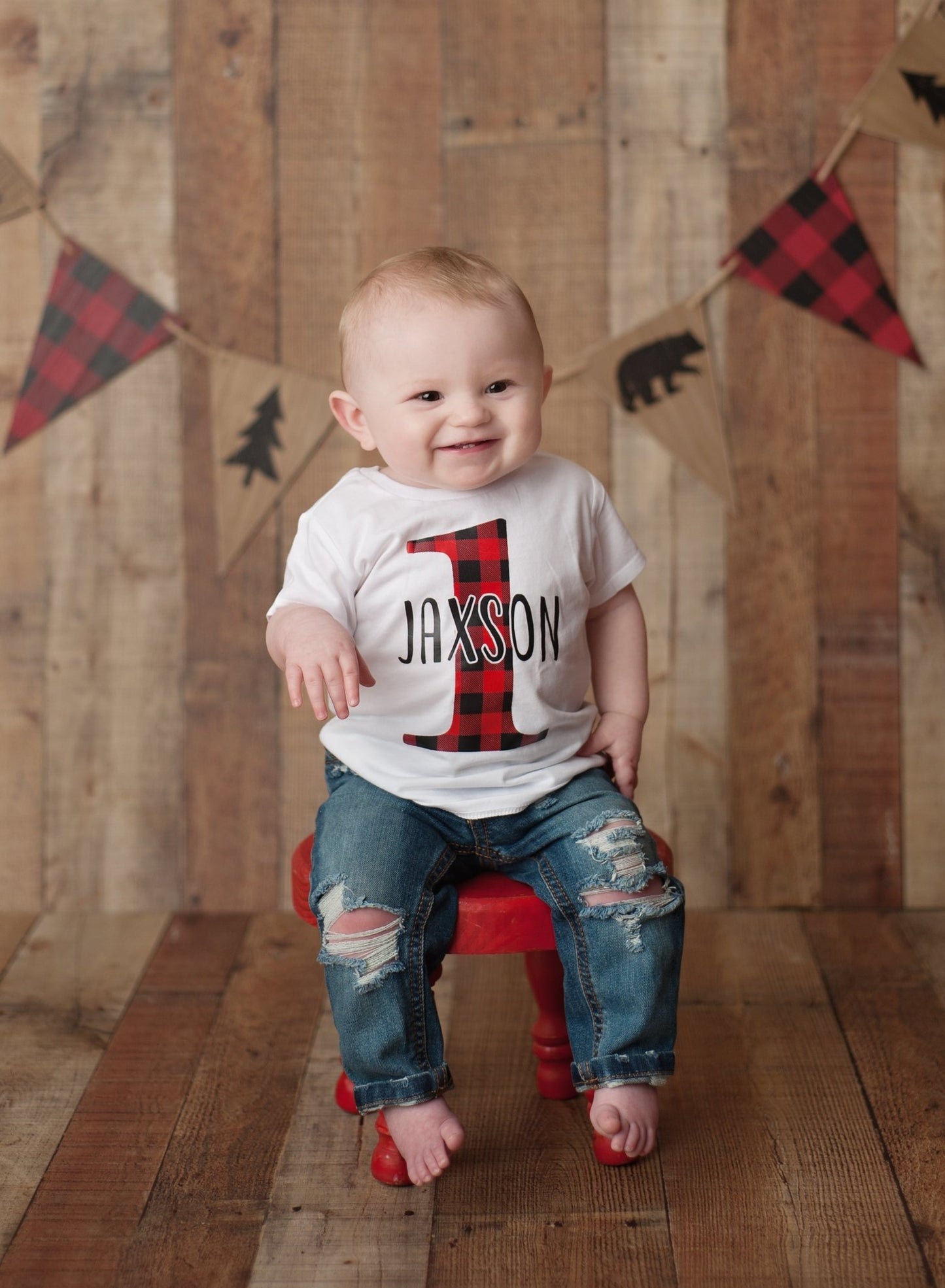 Boy's Personalized Lumberjack Buffalo Plaid Birthday Outfit - Squishy Cheeks