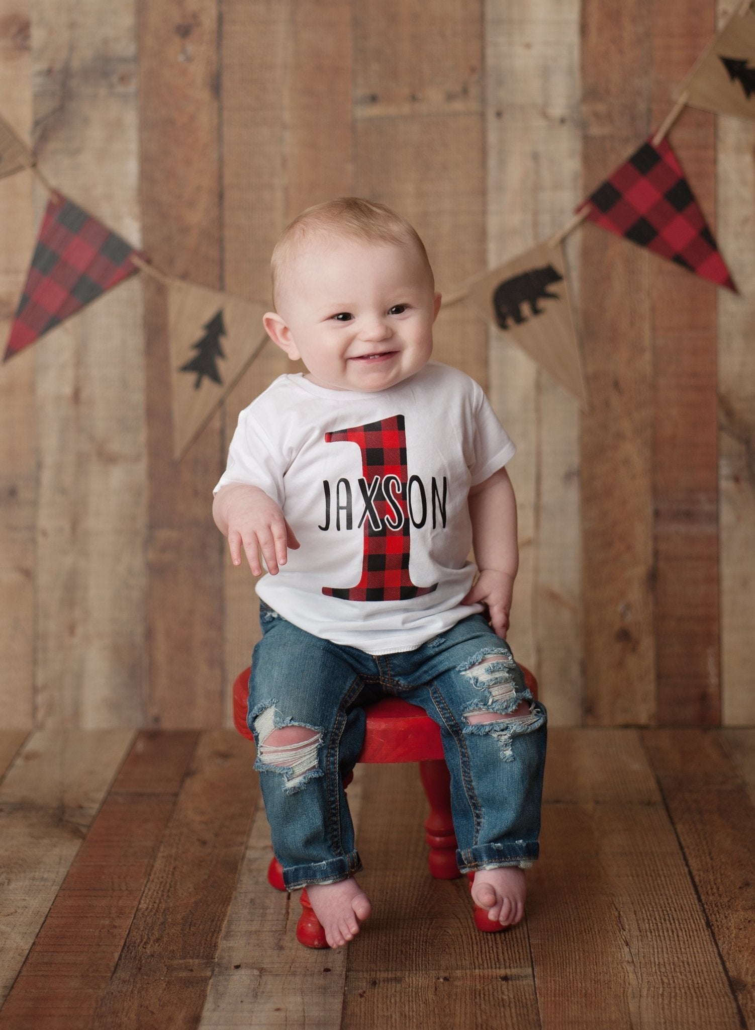 Boy's Personalized Lumberjack Buffalo Plaid Birthday Outfit - Squishy Cheeks